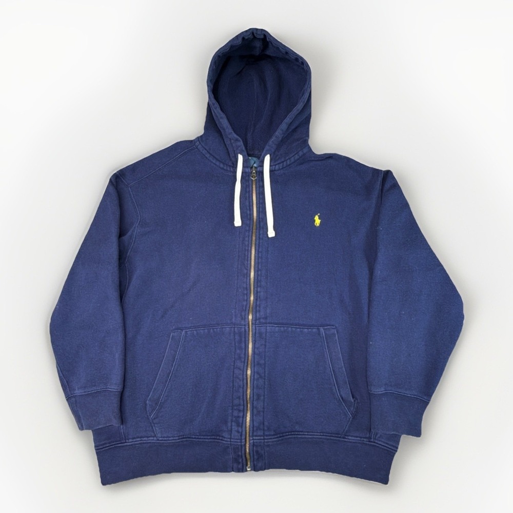 VTG Polo Ralph Lauren Hoodie Men's 3XB Blue Full Zip Thermal Line Hood Pony
